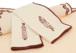 Set of 4 napkins ecru maroon