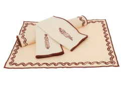 Set of 4 napkins ecru maroon