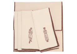 Set of 4 napkins ecru maroon