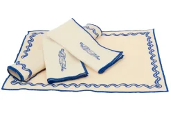 Set of 2 placemats ecru blue